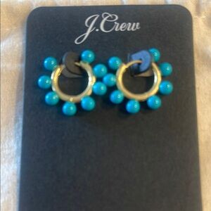 J. Crew Gold and Turquoise Mini Beaded Hoop Earrings